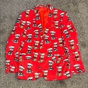 Festive Red Santa Cat Blazer Sports Coat L/42 Slim Fit (B3)